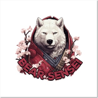 Polar Bear Warrior Sensei in Red Cherry Blossom Flowers Posters and Art